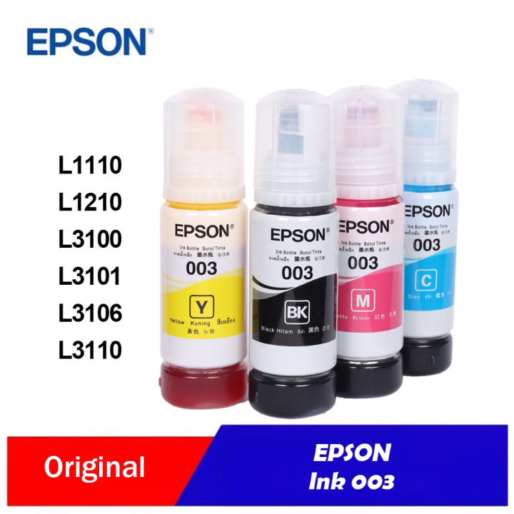 Epson 003 Original Ink Bottles BLACK C,M,Y FOR PRINTER L3110 L3150 ...