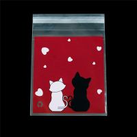 100pcs Lovely Cat Cartoon Cookie Candy Bags Self-adhesive Plastic Bag Wedding Party Biscuit  Favor Bag Gift Wrapping Supplies Gift Wrapping  Bags