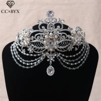 CC Crowns Tiaras Hairbands Frontlet Rhinestones Pageant เครื่องประดับผมแต่งงานสำหรับเจ้าสาวหยดน้ำเครื่องประดับงานเลี้ยง HG382