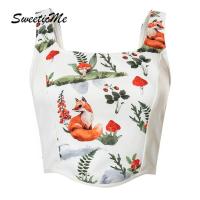 COD SDGREYRTYT Sweeticme Womens Fresh And Sweet Temperament Slim Fit Printed Umbilical Vest