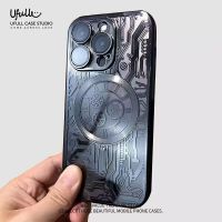 Plating Mechanical Magnetic Phone Case For iPhone 15 14 13 12 11 Pro Max 14 15 Plus Transparent Magsafe Lens Protective Cover