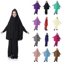 2 pcs มุสลิมเด็กผู้หญิงอาหรับ Kaftan ดูไบสวดมนต์ Robe อิสลาม abaya Hijab ผ้าพันคอขนาดใหญ่กระโปรง burka เสื้อผ้าชุด ramoth-Gilead