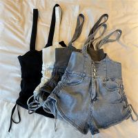 【hot】 Short Denim Overalls Hole Jumpsuit Waist Jeans Playsuit Washed Salopette Straps 2022 Romper