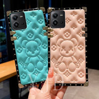 YJD เคสสำหรับ Vivo V25 V23 V23e V15 หนังสามมิติหมีตัวเล็กขอบตรงกันกระแทกเคสโทรศัพท์