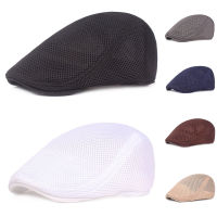 A cwwartnewsboy สไตล์ Beret หมวกฤดูร้อนตาข่าย Beret หมวกแฟชั่นระบายอากาศแบนหมวกผู้ชายผู้หญิงลำลองปรับหมวก6สี