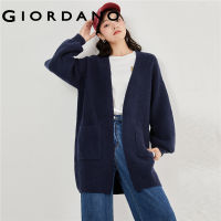 GIORDANO Women Cardigans Chunky Open Placket Warm Long Cardigans V-Neck Big Pockets Simple Fashion Casual Cardigans 13353780