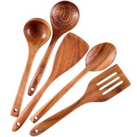 10X Healthy Cooking Utensils Set Wooden Cooking Tools Natural Nonstick Hard Wood Spatula and Spoons