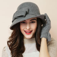 Winter Hat for Women 1920s Gatsby Style Flower Warm Wool Fedora Winter Cap Ladies Church Hats Cloche Bonnet Femme Felt Fedoras