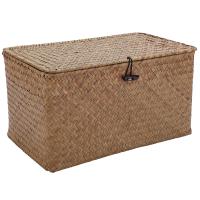 Handmade Straw Woven Storage Basket with Lid Makeup Organizer Storage Box Seagrass Laundry Baskets Rattan Jewelry Box