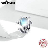 WOSTU 925เงินสเตอร์ลิงมูนสโตนเสน่ห์น่ารักอวกาศแมวสร้อยข้อมือจี้ลูกปัดเครื่องรางต้นฉบับ3มิลลิเมตรสร้อยข้อมือเครื่องประดับDIY ZBSCC1697