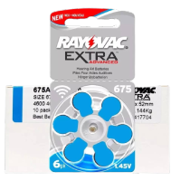 ถ่านเครื่องช่วยฟัง ถ่านใส่เครื่องช่วยฟัง ถ่านสำหรับเครื่องช่วยฟัง  RAYOVAC EXTRA เบอร์. 675 แพ๊ค6 {ของแท้100%} แบตเตอรี่เครื่องช่วยฟัง ถ่านกระดุม ถ่านนาฬิกา