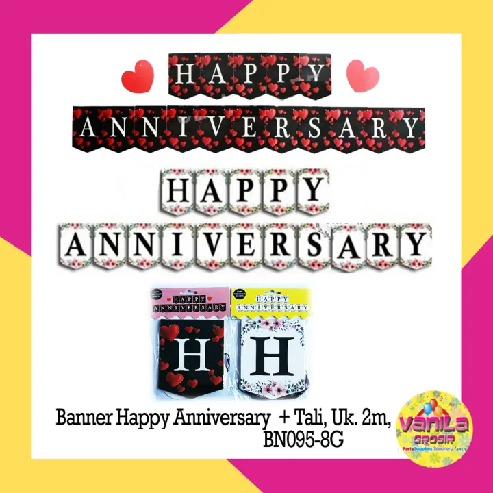 (1Set) Banner Happy Anniversary, banner flag, dekorasi, banner perayaan