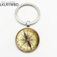 LKLRYWBD Retro Compass Direction Indicator Pin Key Ring Key Ring Jewelry Pendant Convex Glass Keychain Friend Gift