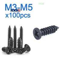 100 M3 M3.5 M4 M5สีดำเหล็กคาร์บอน Cross Phillips แบน Countersunk หัว Self-Tapping Mini สกรูไฟฟ้า Woood ใช้