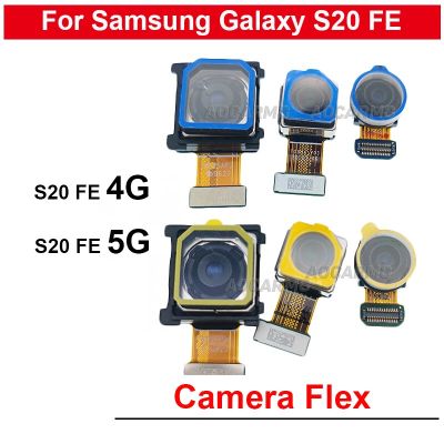 กล้องหน้าของแท้สำหรับ Galaxy S20 FE 4G S20fe โฟโต้หลังเทเลโฟโต้5G + กล้องหลักหลังกว้างอะไหล่สายเคเบิลเฟล็กซ์