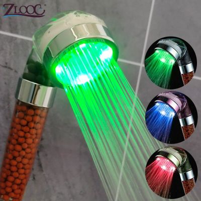 LED Shower Head High Pressure Anion Filter Water Saving Showerhead Temperature Control Colorful Light Handheld Big Rain Shower  by Hs2023