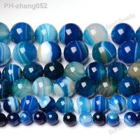 DIY Accessories Crystal Jewelry Natural Blue Striped Agat Semi-Finished loose Beads Separated 4 6 8 10 12mm