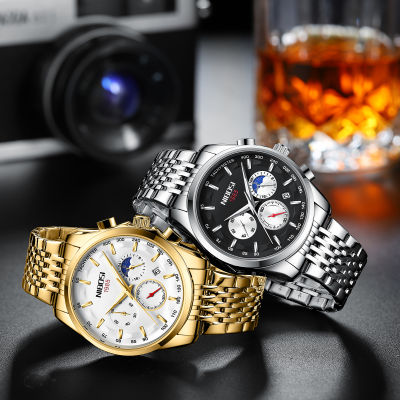 NIBOSI Luxury Man นาฬิกาคุณภาพสูงกันน้ำ Chronograph Luminous Men S นาฬิกาข้อมือผู้ชายนาฬิกาควอตซ์ Casual นาฬิกานาฬิกาทอง