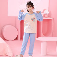 Sanrio Kuromi Cinnamoroll ชุดนอนผ้าคอตตอนเด็กหญิงทารกฤดูใบไม้ผลิชุดเด็กชุดนอนผ้าคอตตอนบ้าน