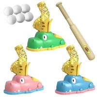 Pitching Machine Baseballs Kids Baseball Pitching Set in Alligator Shape Pop A Pitch Baseball Batting Machine with Flexible Bat and 6 Baseballs Party Toys for Boys Girls Toddlers modern