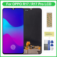 AMOLED จอแสดงผล LCD แบบสัมผัสหน้าจอ CPH1877 CPH1879สำหรับ Oppo R17 RX17 Pro อะไหล่ทดแทนประกอบดิจิไทเซอร์ประกอบเต็มตัวเครื่องพร้อมลายนิ้วมือสำหรับ Oppo R17 Pro LCD