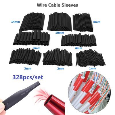 80/127/328pcs Thermoresistant Tube Heat-Shrinkable Sheath Black Polyolefin Heat Shrink Tubing Wrap Wire Cable Sleeve Kit Electrical Circuitry Parts