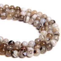 Gray smoky Agates beads Natural Stone Beads Smooth Striped Round loose beads For Jewelry Making Diy Bracelet Necklace handmade