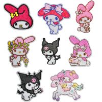 Kawaii Sanrios Anime Kuromi Melody Patch เหล็กบนแพทช์สำหรับเสื้อผ้า แพทช์กาวร้อน สติกเกอร์เย็บปักถักร้อย ป้ายของขวัญ ของเล่น