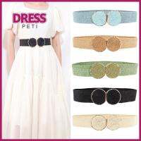 PETI DRESS พีพี เข็มขัดฟางถัก ปรับได้ปรับได้ ฟางทอทอ เข็มขัดแบบกว้าง แฟชั่นสำหรับผู้หญิง โบโฮ เข็มขัดสำหรับผู้หญิง สำหรับชุดเดรส