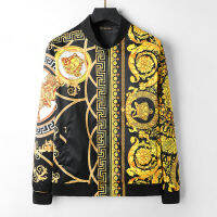 [คุณภาพสูง] Original Versace หรูหราผู้ชายเสื้อแจ็คเก็ตแฟชั่นพิมพ์ Stand Collar Outerwear 2022ฤดูใบไม้ร่วง/ฤดูหนาวใหม่ซิปแจ็คเก็ต