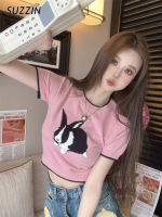 SUZZIN พิมพ์เสื้อเอวลอยรูปการ์ตูนสำหรับชุดผู้หญิงด้านนอก