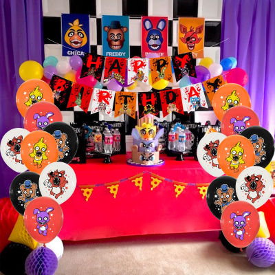 34Pcs สยองขวัญ Five Nights At Freddy Theme ฮาโลวีนวันเกิด Party Decor บอลลูนแบนเนอร์เค้ก Topper Baby Shower Supplies ของเล่นเด็ก