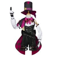 Anime Genshin Impact Lyney Cosplay Costume Wig Hat Set Fontaine Magician Leather Uniform Dress Short Hair Skirt Glove Outfit