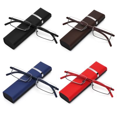 Retro Half Frame Reading Glasses with Case Men Women Portable Rectangle Anti Eyestrain Presbyopia Eyeglasses Strength 1.00 4.0