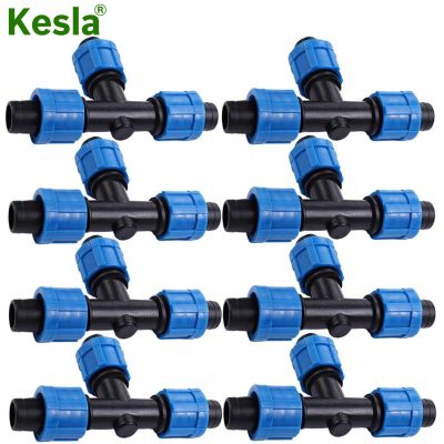 ☊☇☑ 10PCS Greenhouse Drip Tape for Irrigation 16mm Hose Repair 5/8 Couplings Tee 3-Way Quick Connector Thread Lock Extension Joint