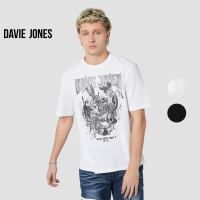 DAVIE JONES เสื้อยืดพิมพ์ลาย ทรง Relaxed Fit สีขาว สีดำ Graphic Print Relaxed Fit T-shirt in white black WA0141WH BK