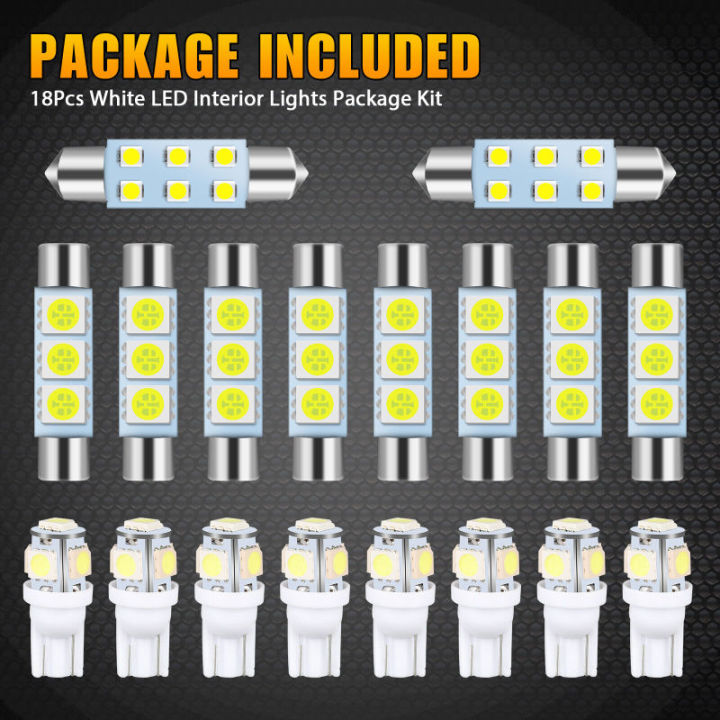 ชุดหลอดไฟ-led-สำหรับภายในรถยนต์18ชิ้นโดมท้ายรถโคมไฟป้ายทะเบียนโดมชิ้นส่วนไฟหลังคาการอ่านแผนที่6000k