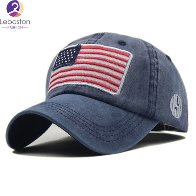 Leboston (หมวก) Unisex สไตล์วินเทจธงออกแบบหมวกเบสบอลสบายๆระบายอากาศป้องกันแสงแดดหมวก