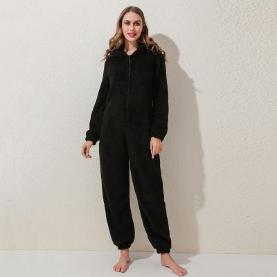 Winter Warm Pyjamas Women Onesies Fluffy Fleece Jumpsuits Sleepwear Overall Plus Size Hood Sets Pajamas For Women Adult