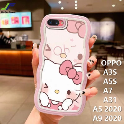 JieFie ขอบคลื่นน่ารักเคสโทรศัพท์สำหรับ OPPO A5S / A3S / A5 2020 / A9 2020 / A31/A7การ์ตูน Hello Kitty ซองนุ่มกันกระแทกฝาครอบโทรศัพท์