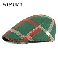 Unisex Thin Breathable Beret Hat Men Women Plaid Forward cap Spring Summer Berets Cap สีเขียว Black Flat Peaked Hats Visor