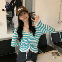 เสื้อสเวตเตอร์ถักหวานๆของผู้หญิง,เสื้อกันแดดหรูหราทรงสลิมฟิตแขนยาวมีเชือกหูรูดลายแถบสีตัดกัน11