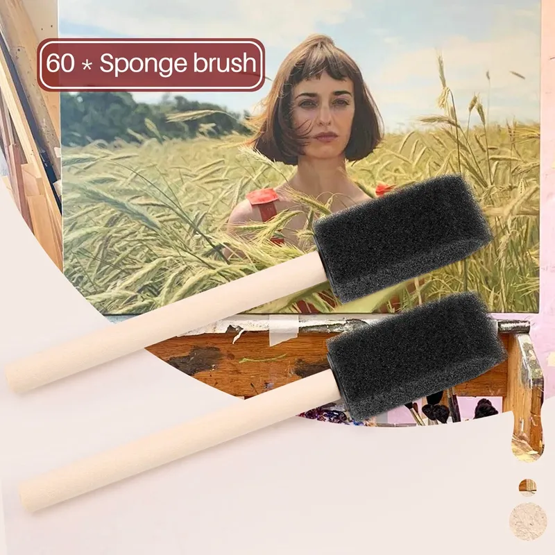 60Pcs Small Foam Paint Brush Sponge Foam Brush Painting Set Wood Handle 1  Inch Paint Brushes Tools Painting Set For Kids