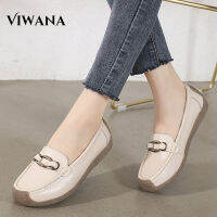 VIWANA รองเท้าโบ้ทชูส์สีดำสำหรับผู้หญิง,Sepatu Slip On หนังสไตล์เกาหลีรองเท้าส้นเตี้ยรองเท้าผู้หญิงขี้เกียจ Comfort พื้นรองเท้านิ่ม