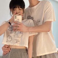 CHUUCHOP_พร้อมส่ง(C6880)(C6881)??Aibo duo tee เสื้อแขนสั้นสีขาวสกรีนลาย มี2แบบ เสื้อครอป&amp;เสื้อยืด