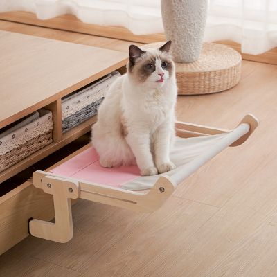 [pets baby] เตียงแขวนชุดประกอบไม้สำหรับเกาะที่หน้าต่างแมวที่นอนรังนกเปลสำหรับแมวหน้าต่างที่นั่งอาบแดด