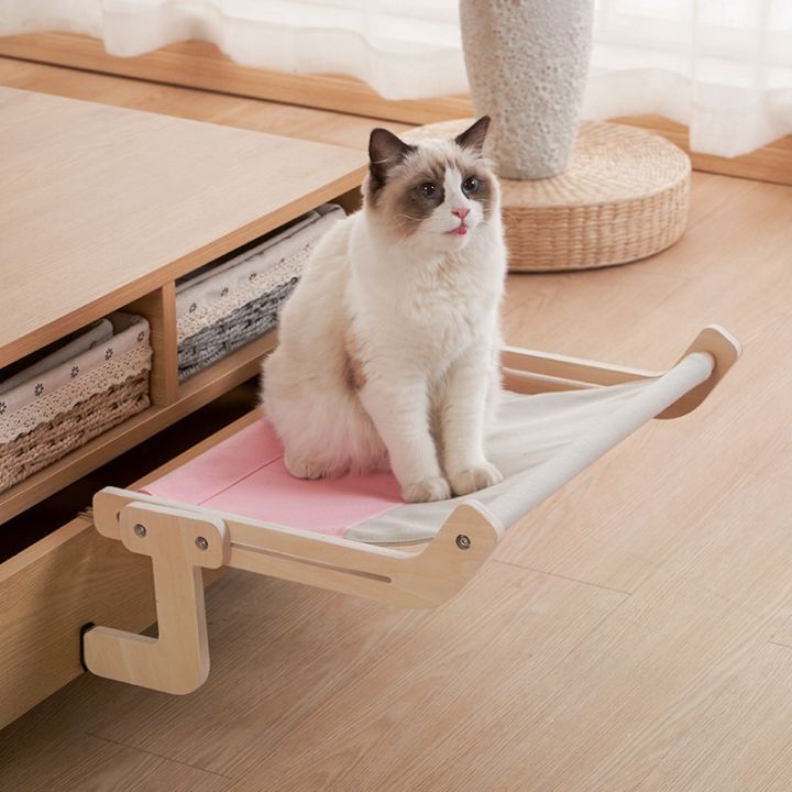 pets-baby-เตียงแขวนชุดประกอบไม้สำหรับเกาะที่หน้าต่างแมวที่นอนรังนกเปลสำหรับแมวหน้าต่างที่นั่งอาบแดด