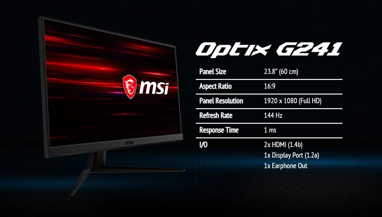 MSI 24" Optix G241 IPS 144HZ FHD 1920x1080 1ms FreeSync Gaming Monitor | Lazada PH