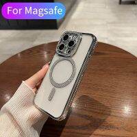 เคสแฟชั่นแบบแม่เหล็กติดกากเพชรสูง Magsafe สำหรับ IPhone 15 14 13 12 11 Pro Max ปลอกป้องกันแบบใสนิ่ม