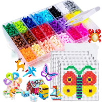 JINLETONG Pegboards for Fuse Beads 5mm, 5000Pcs Fuse Beads Kits Including 5 Large Perler Boards, 5 Tweezers and 5 Ironing Papers
